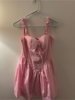 Ruffled Strap Pink Bustier Slip Dress